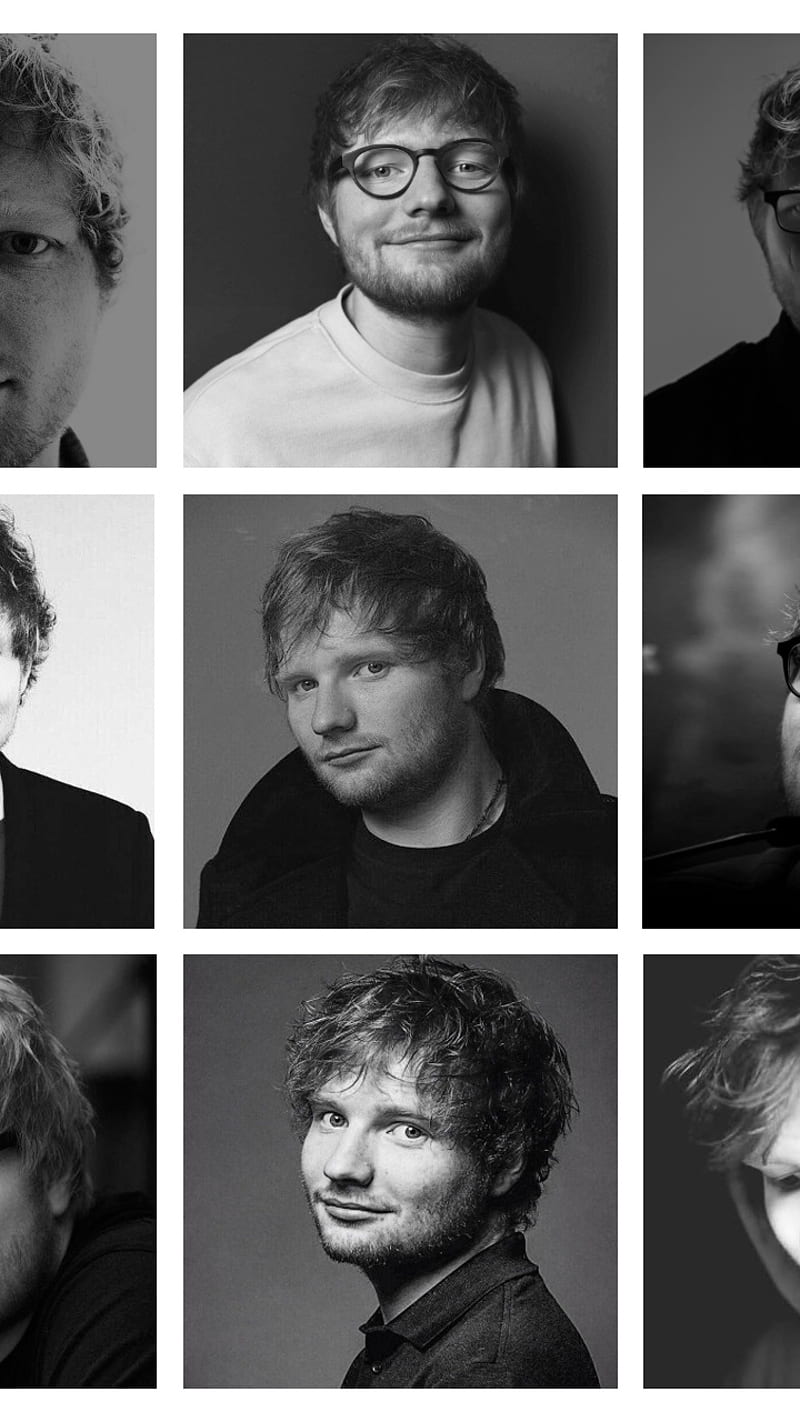 Ed Sheeran, Fotoraster, Schwarzweiß, Porträts, Collage, HD, Handy-Hintergrund im Hochformat