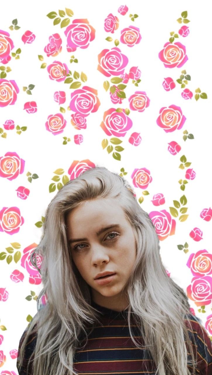 Billie Eilish, Rosen, Blumenmuster, Porträt, Hintergrundbild für iPhone und Android