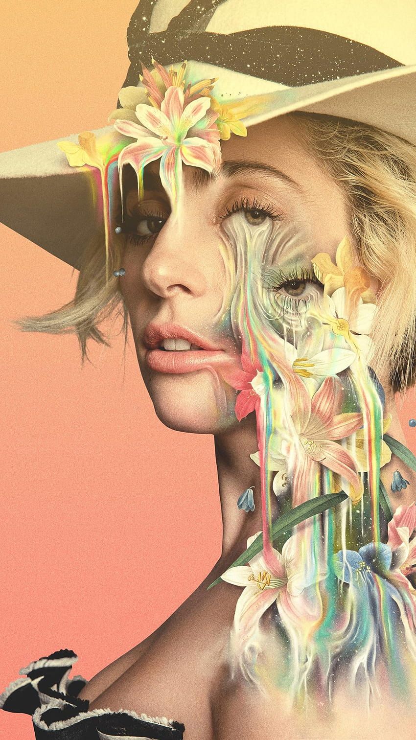 Lady Gaga, Hut, Lilien, Digitale Kunst, Pastell, HD, Handy-Hintergrund im Hochformat