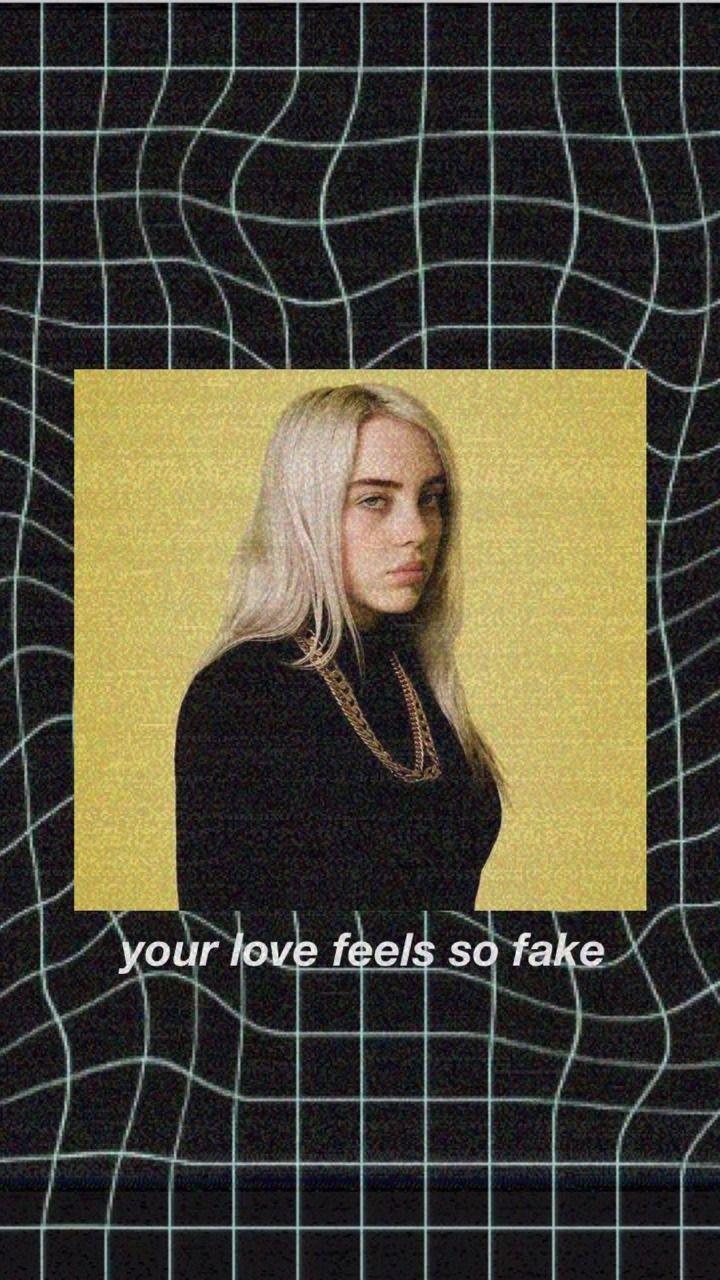 Billie Eilish, Gitternetz, Zitat, Schwarzer Hintergrund, Sperrbildschirm fürs iPhone