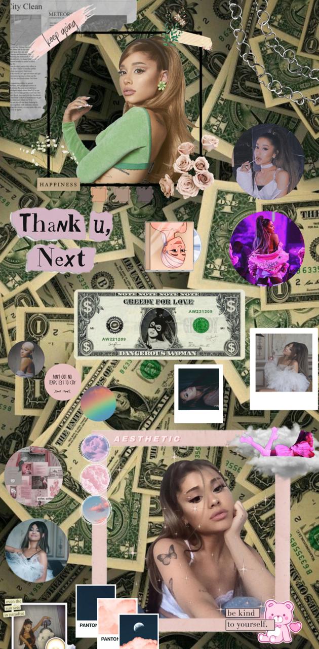 Ariana Grande, Thank U, Next, Geldscheine, Collage, Grün, Sperrbildschirm fürs iPhone