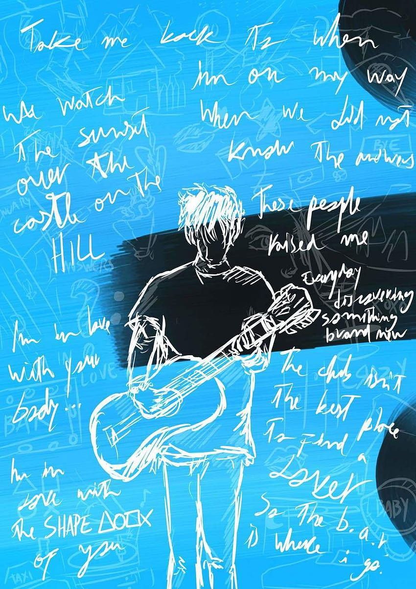 Ed Sheeran, Strichzeichnung, Songtext, Gitarre, Blau, HD, iPad-Hintergrundbild