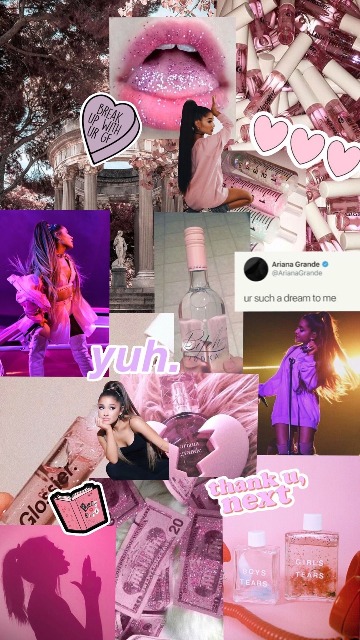 Ariana Grande, Collage, Rosa, Lippen, Aesthetic, Full HD, Hintergrundbild fürs Handy