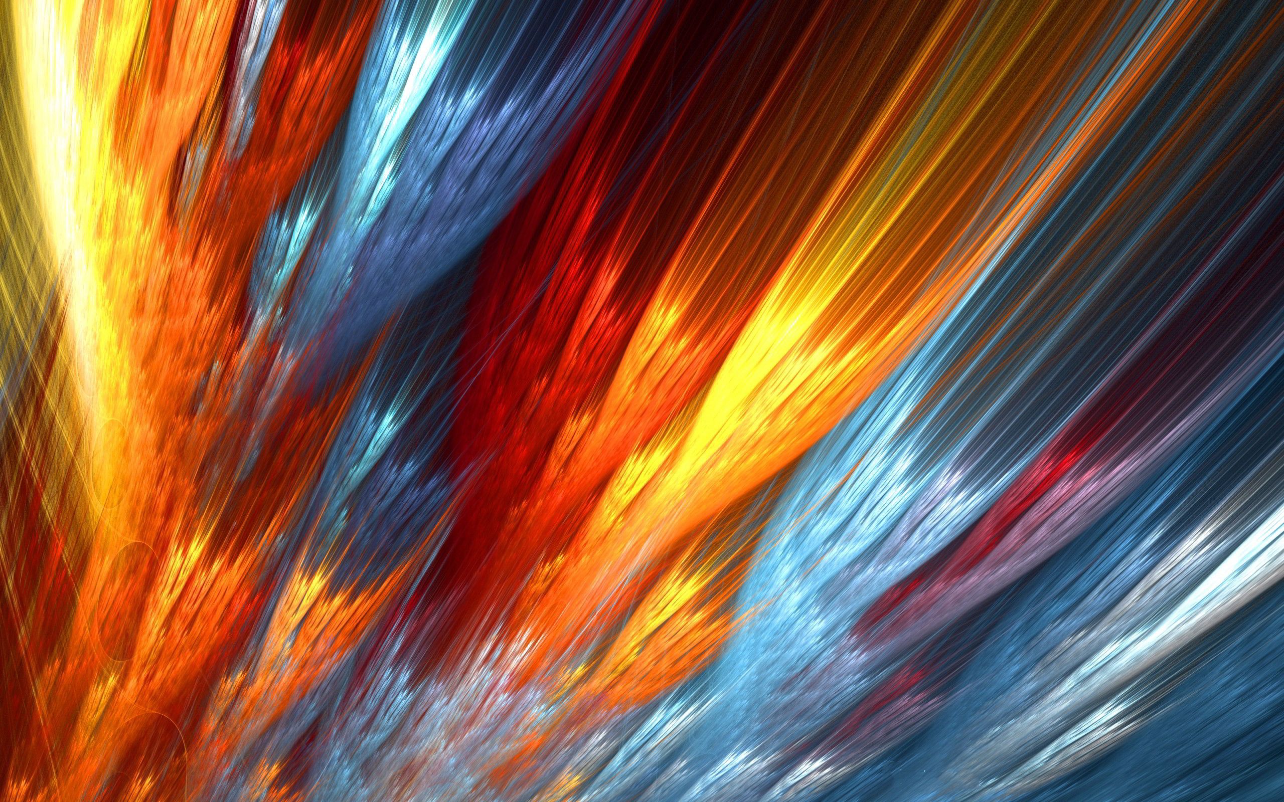 Abstrakt, Fraktal, Farbexplosion, Orange und Blau, Digitale Kunst, 2K-Hintergrundbild für PC