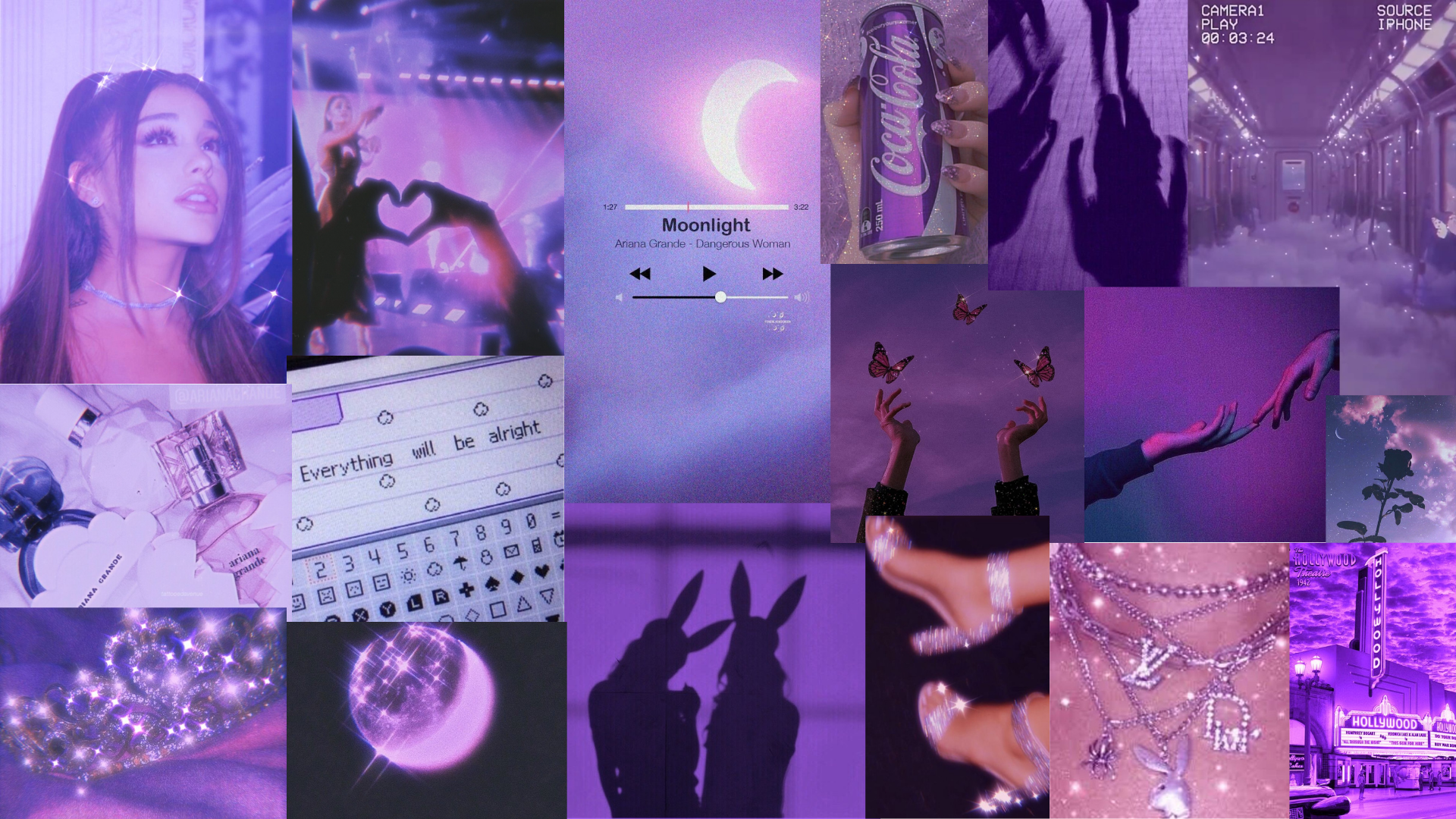 Ariana Grande, Moonlight, Collage, Lila, Aesthetic, Mond, 1920x1080, Desktop-Hintergrund