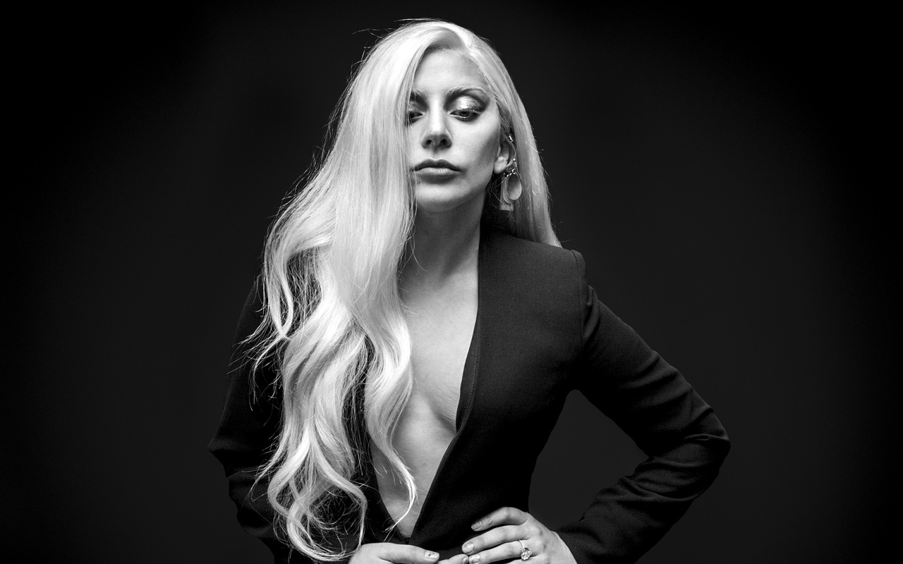 Lady Gaga, Schwarzer Anzug, Schwarzweiß, Lange Haare, Studio, HD, Breitbild-Hintergrundbild