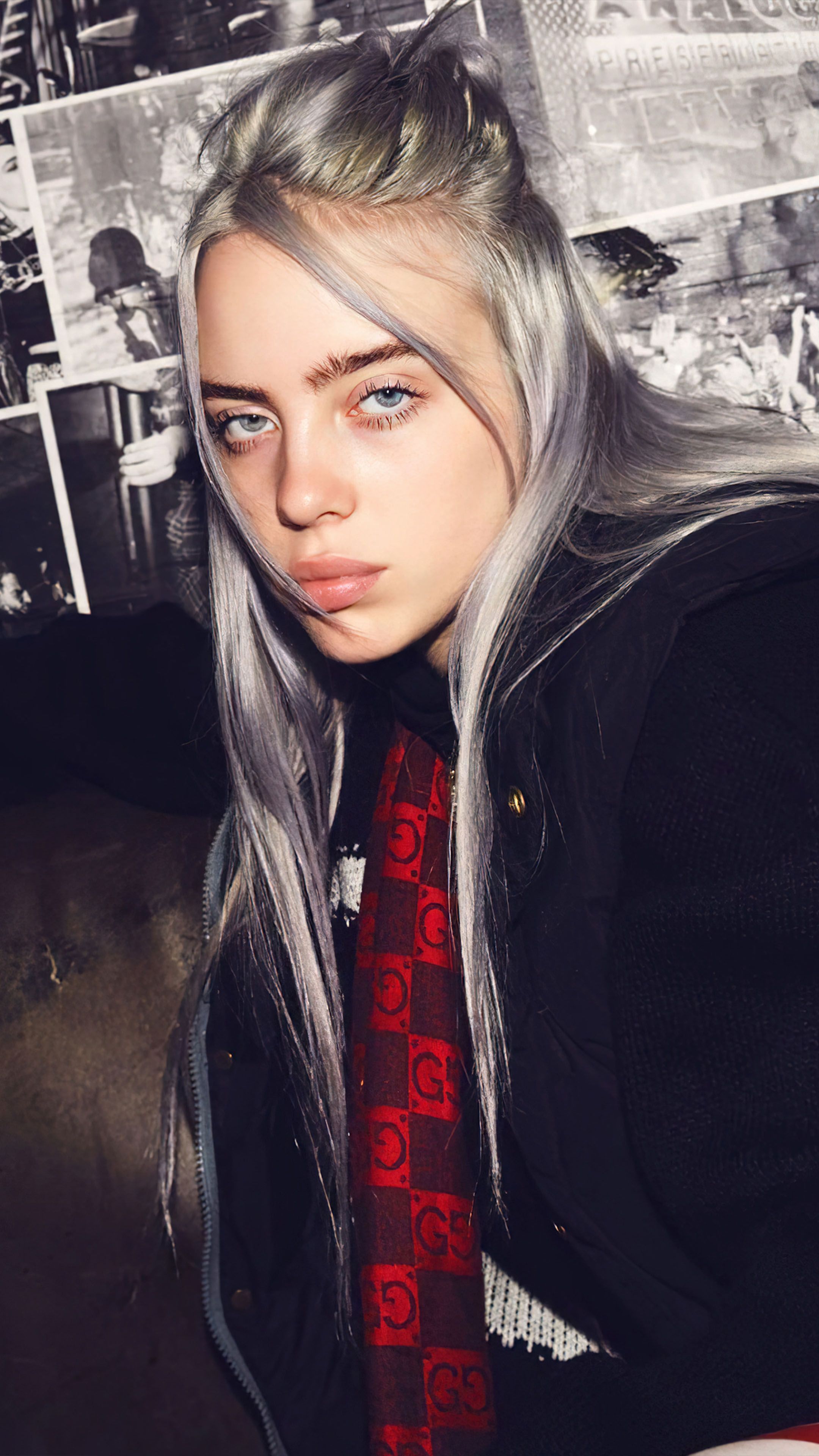 Billie Eilish, Porträt, Schwarz-Weiß, Graue Haare, QHD+, Sperrbildschirm fürs iPhone