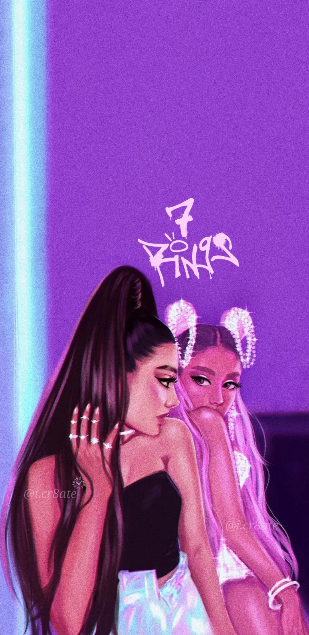 Ariana Grande, Neonlicht, Lila, Hoher Pferdeschwanz, Musikvideo, Full HD, Handy-Hintergrundbild