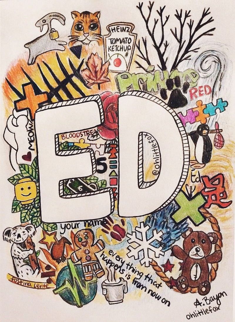 Ed Sheeran, Doodle, Fanart, Bunt, Schriftzug ED, Hintergrundbild für iPad und Tablet