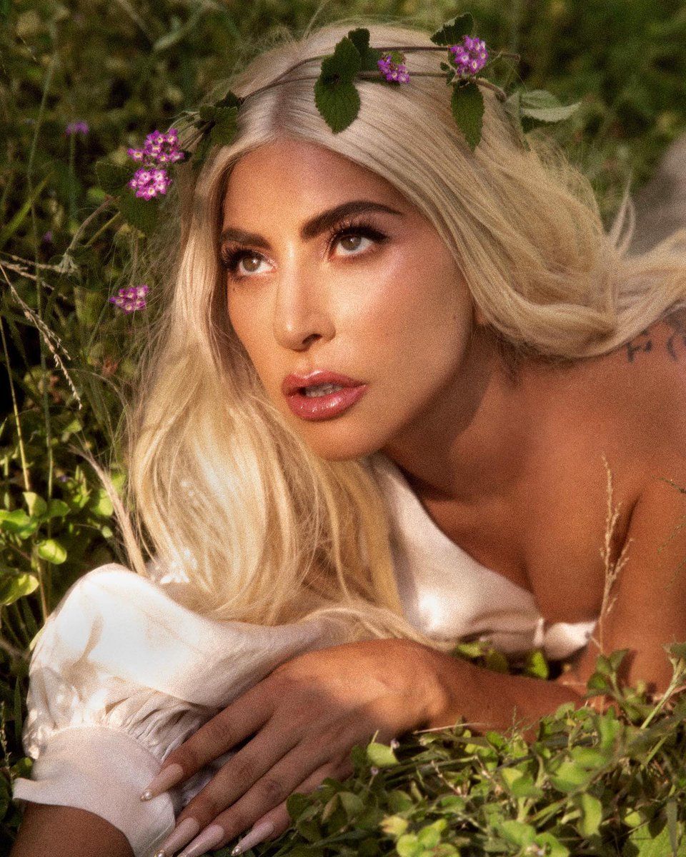 Lady Gaga, Blumenkranz, Blond, Natur, Weiche Töne, HD, Hintergrundbild fürs Tablet
