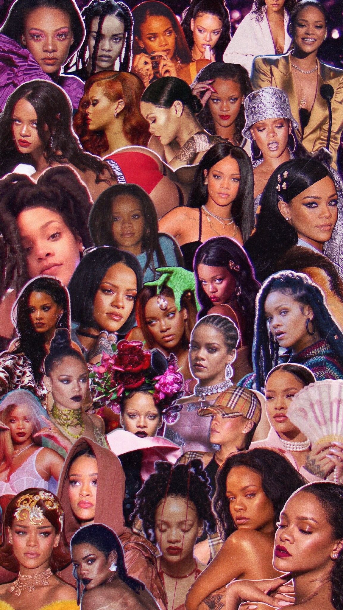 Rihanna, Collage, Porträts, Bunt, Full HD, Hintergrundbild fürs Handy