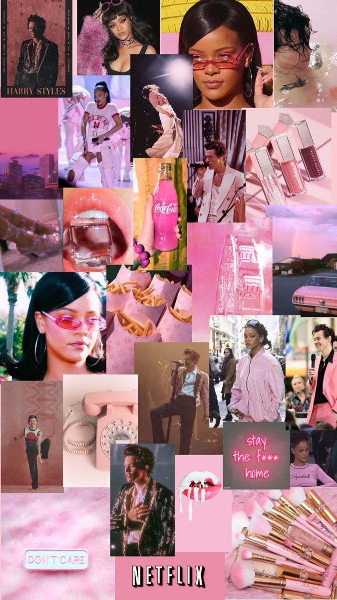 Rihanna, Collage, Pink, Ästhetik, Fenty Beauty, Hochformat, Hintergrundbild fürs Smartphone