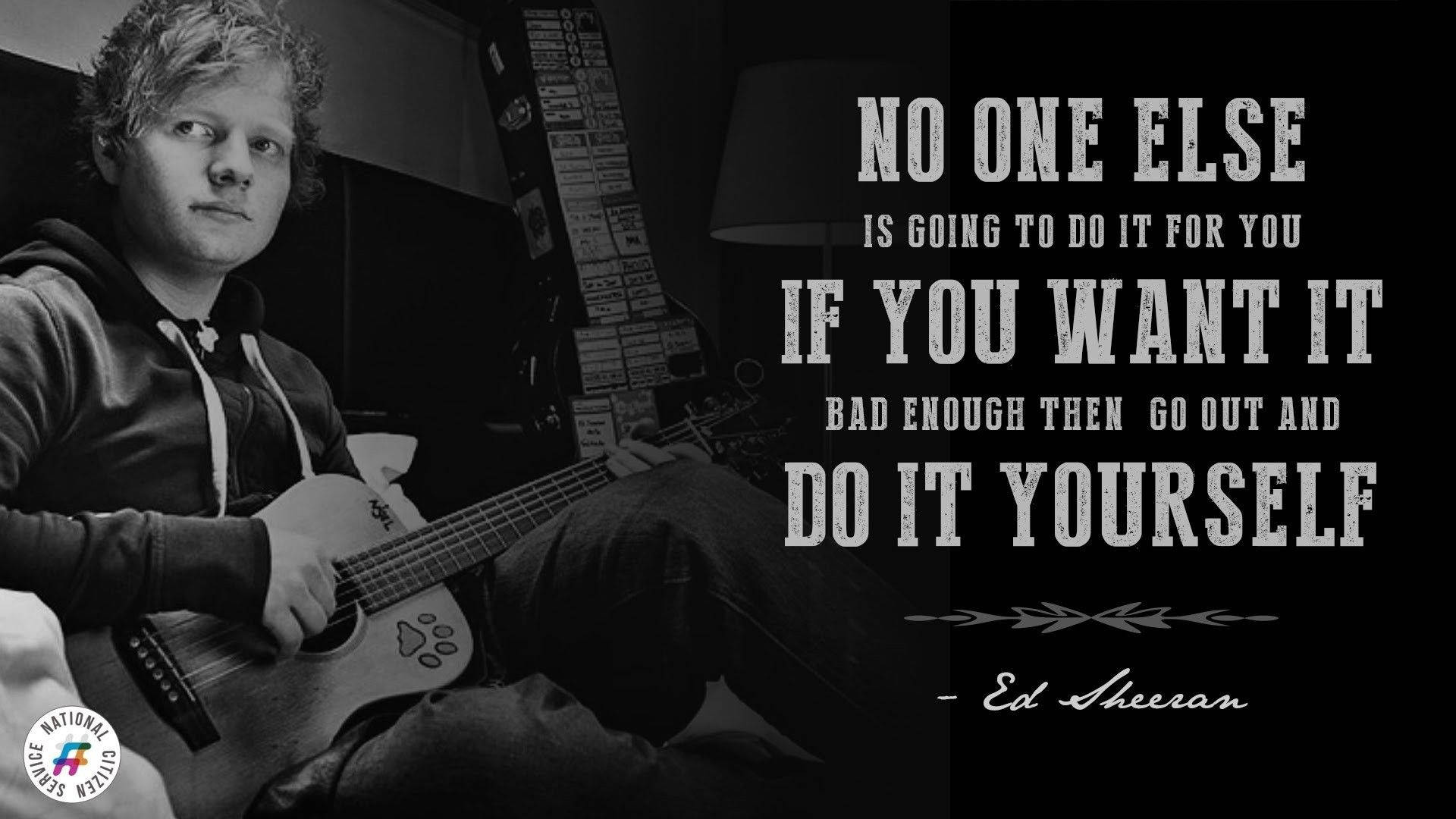 Ed Sheeran, Zitat, Gitarre, Schwarzweiß, Motivation, Full HD, Desktop-Hintergrund für Windows