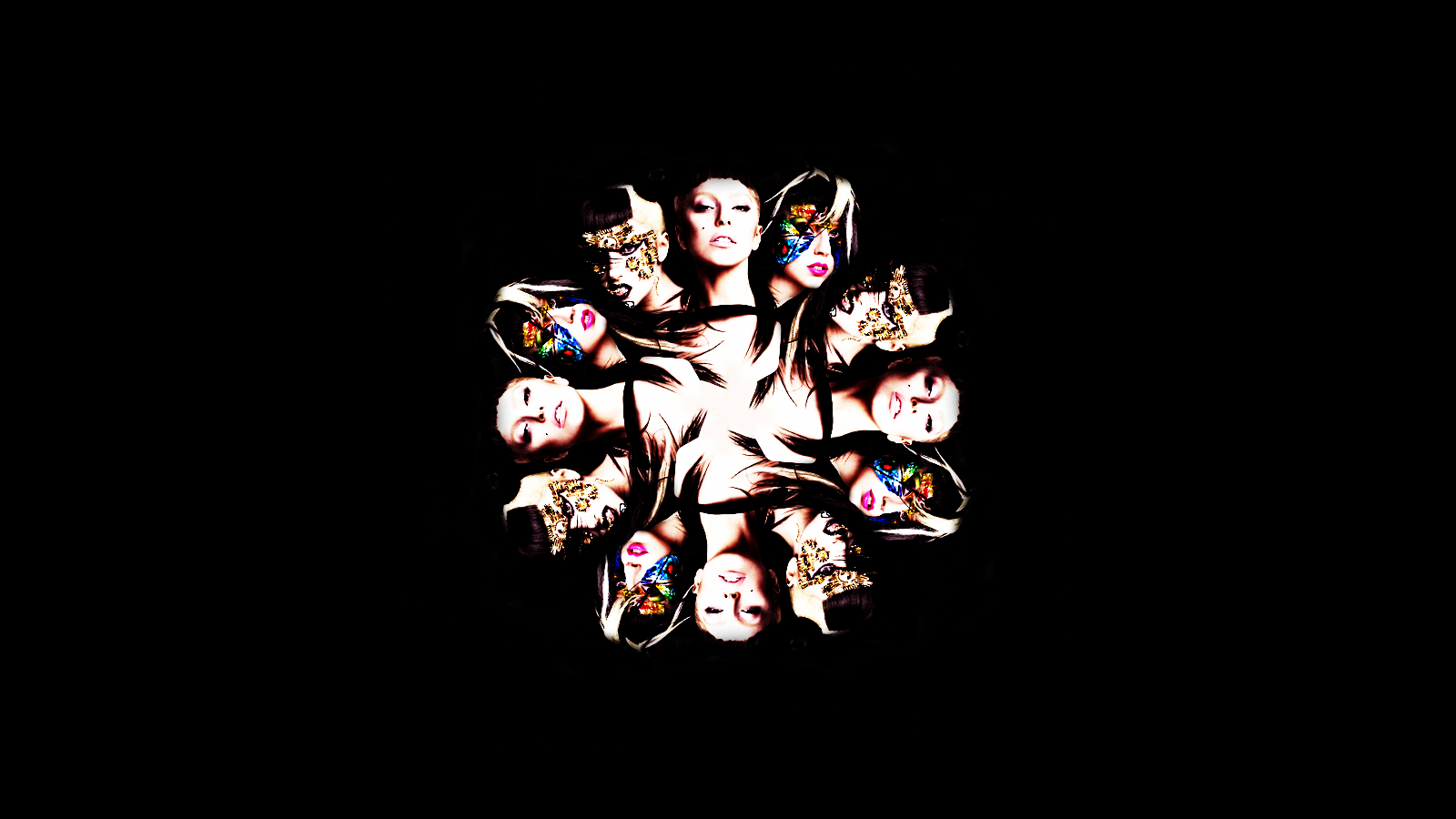 Lady Gaga, Kaleidoskop, Schwarzer Hintergrund, Symmetrie, Collage, HD Wallpaper
