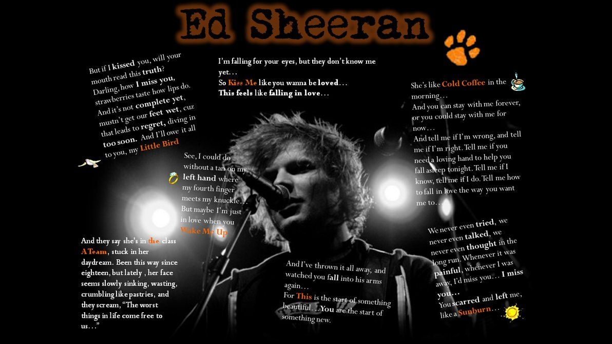 Ed Sheeran, Songtexte, Mikrofon, Schwarzer Hintergrund, Collage, Wallpaper
