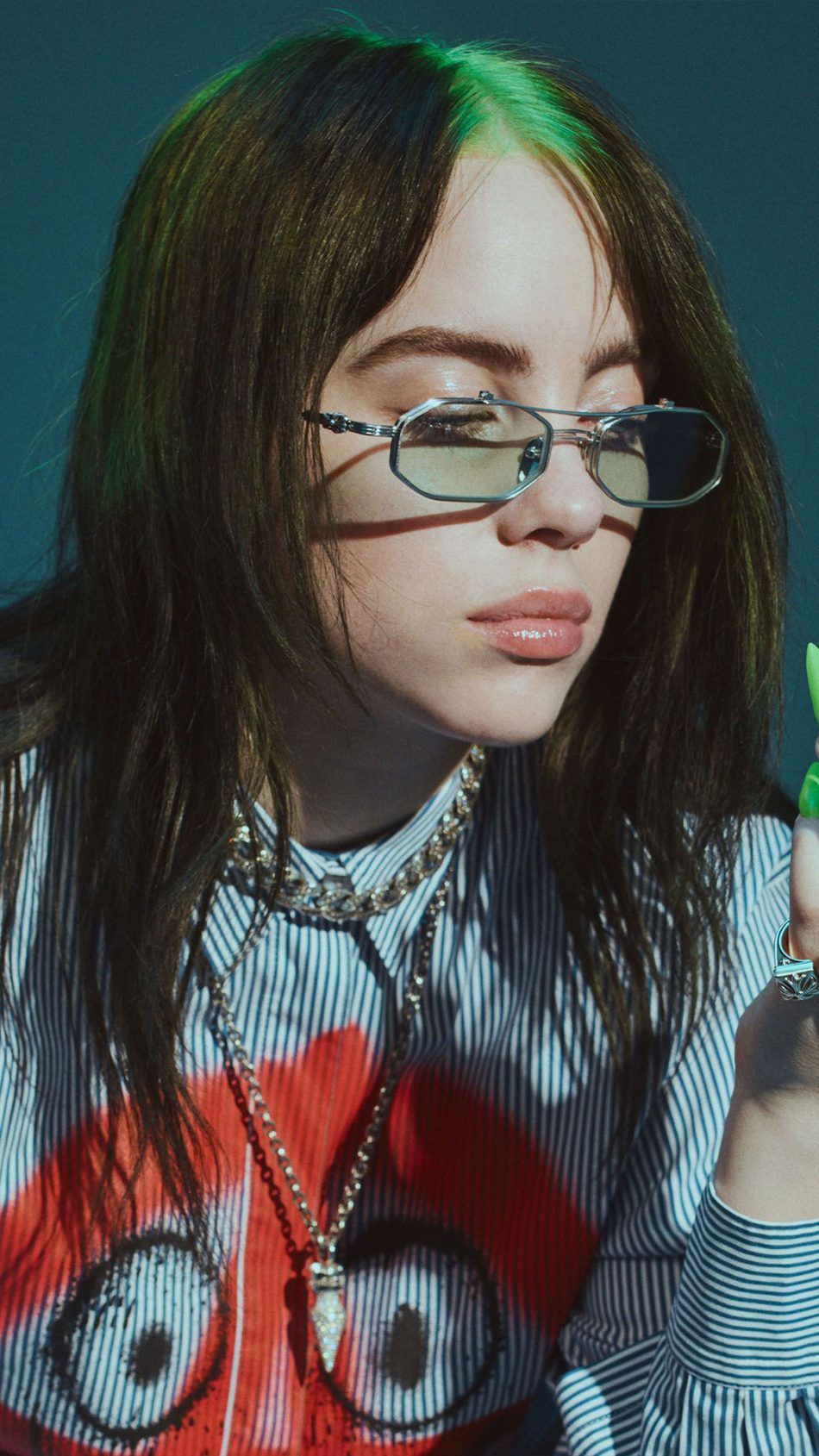 Billie Eilish, Brille, Grüne Haare, Porträt, HD, Hintergrundbild fürs Handy