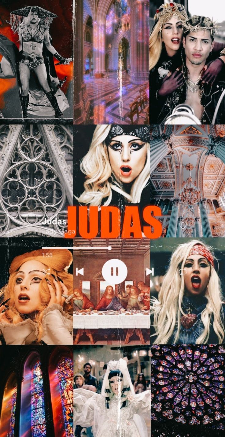 Lady Gaga, Judas, Collage, Bunt, Kirchenfenster, HD, Handy-Hintergrund im Hochformat