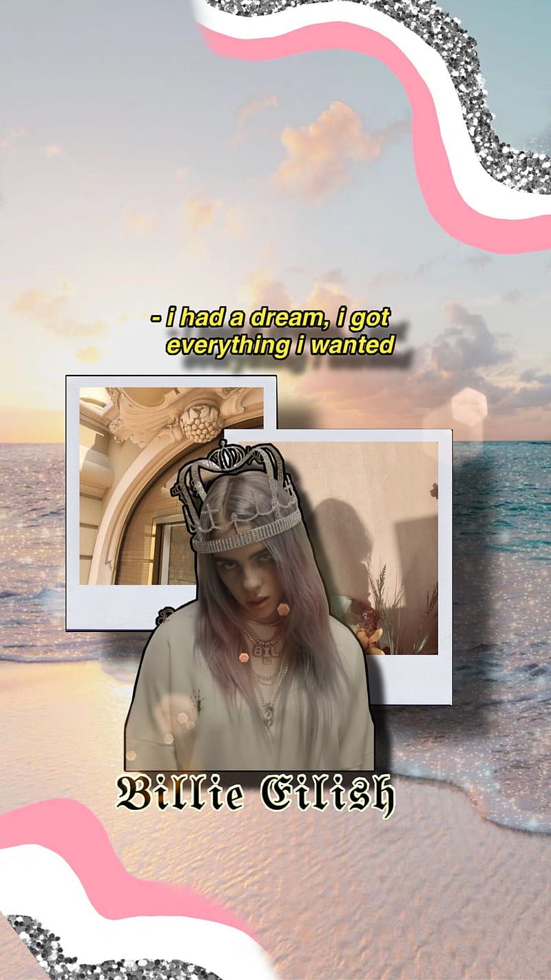 Billie Eilish, Collage, Strand, Pastell, Rosa, HD, Handy-Hintergrund im Hochformat