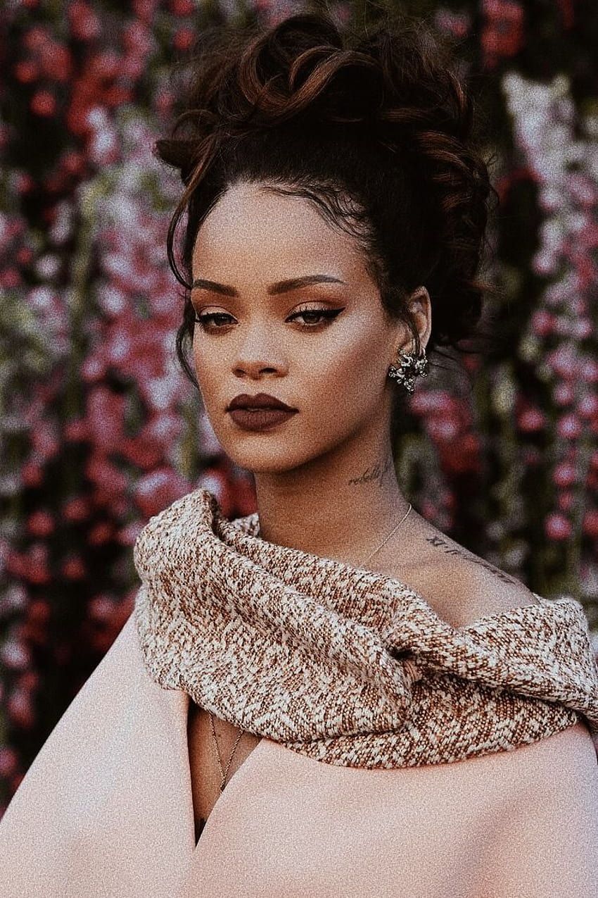 Rihanna, Strickschal, Blumen, Fotoshooting, Rosa, HD, Hintergrundbild fürs Handy
