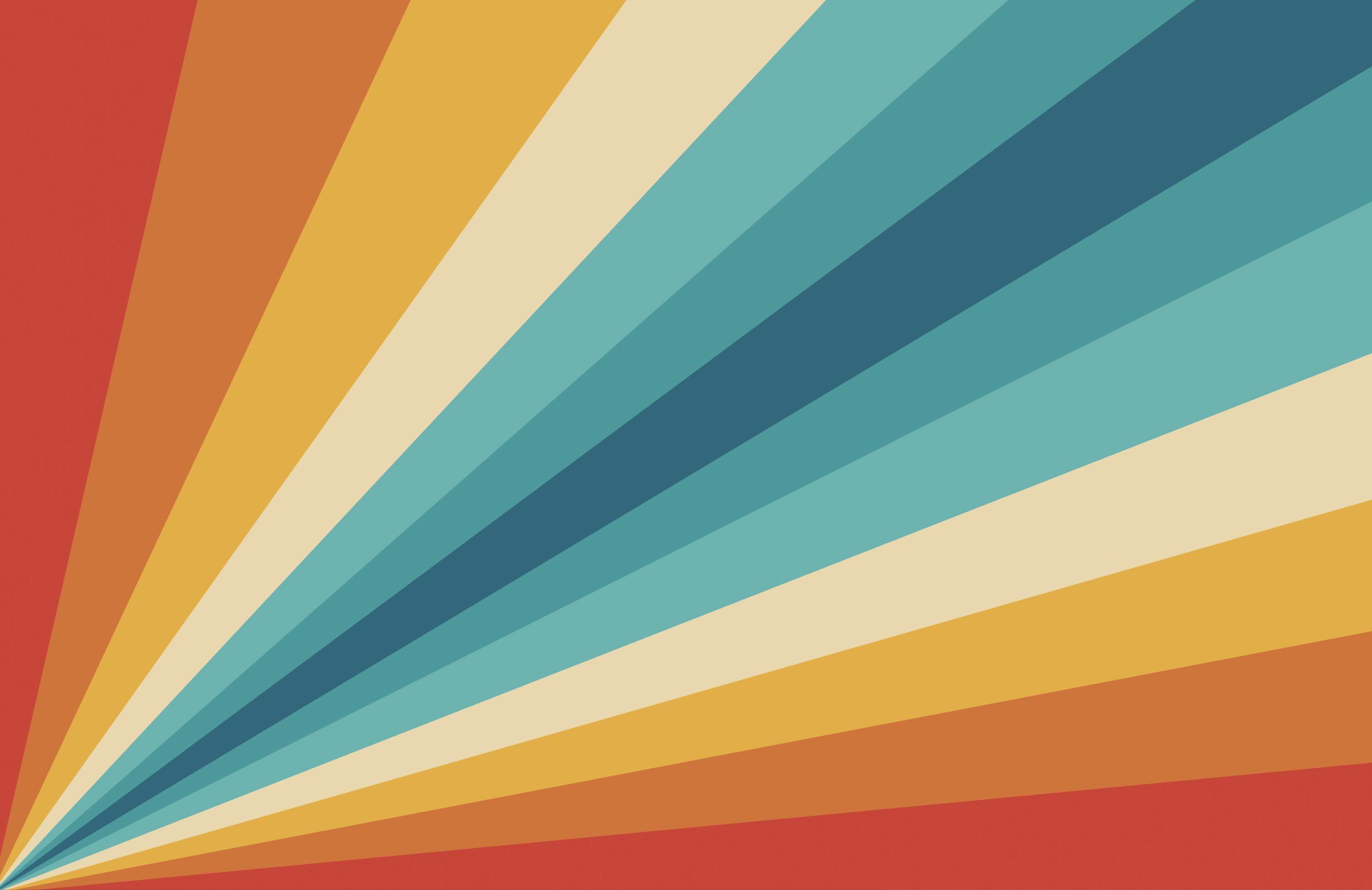 Retro-Strahlen, 70er-Jahre, Regenbogenfarben, Sonnenstrahlen, Vintage, 2K-Hintergrundbild für PC