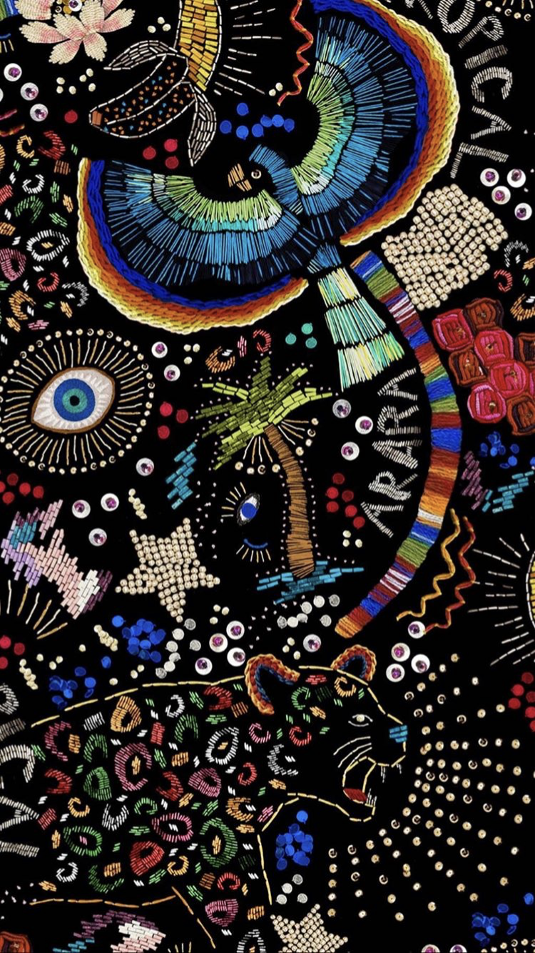 Ornamente, Muster, Auge, Bunt, Schwarzer Hintergrund, Folk Art, Sperrbildschirm fürs iPhone