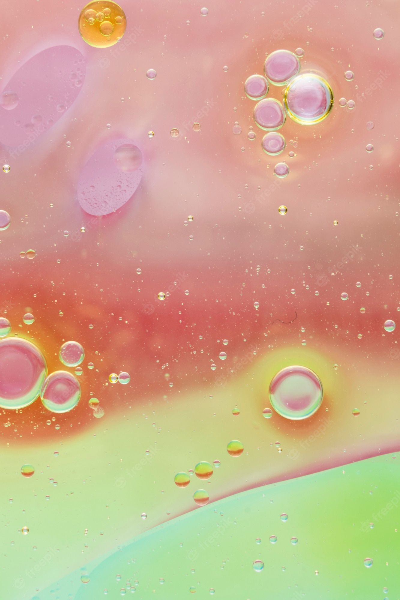 Öltropfen, Blasen, Makro, Rosa, Grün, Farbverlauf, Hochformat, Hintergrundbild fürs Smartphone