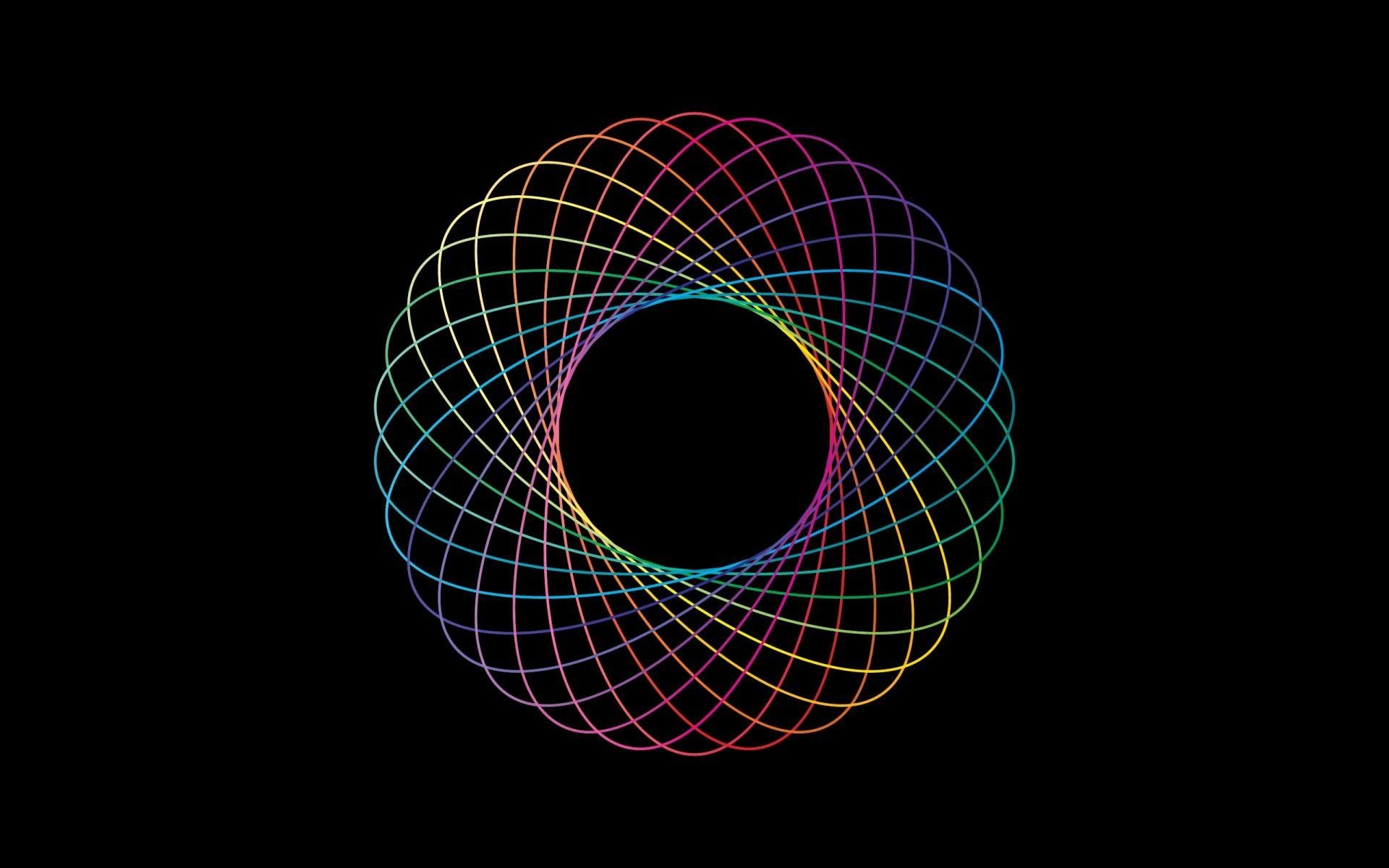 Spirograph, Kreise, Regenbogenfarben, Schwarzer Hintergrund, Geometrie, Full HD Wallpaper