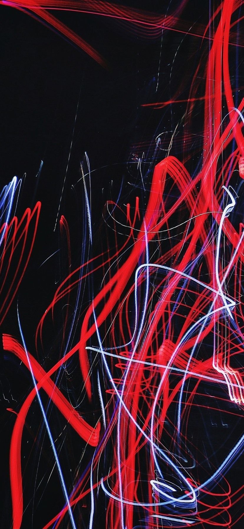 Lichtspuren, Rot, Schwarzer Hintergrund, Abstrakt, Langzeitbelichtung, Sperrbildschirm fürs iPhone