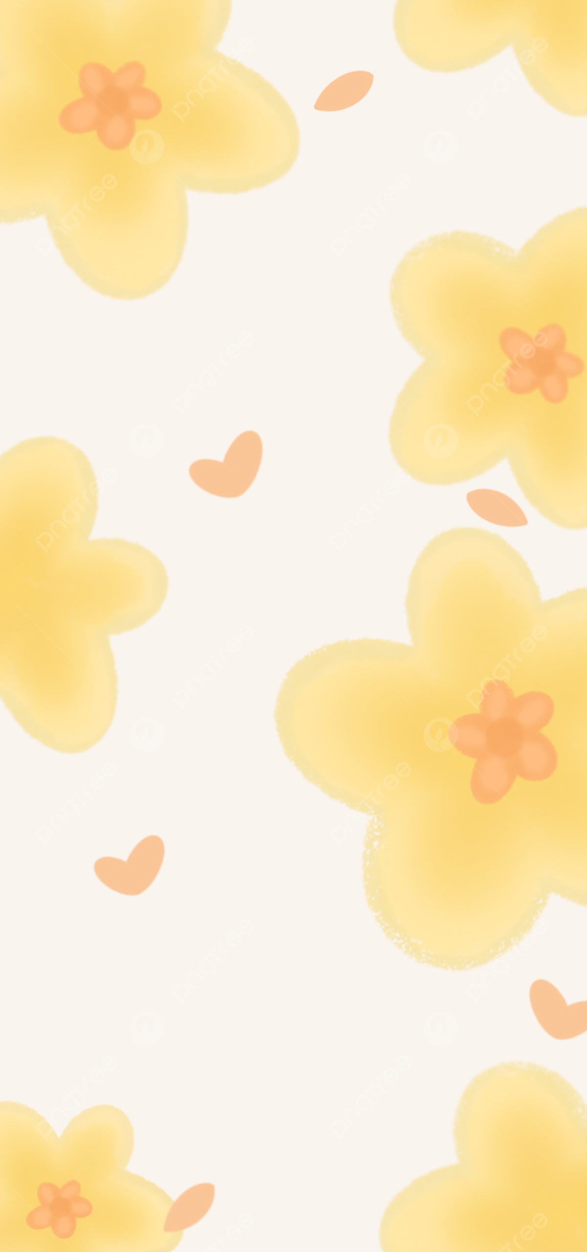 Gelbe Blumen, Herzen, Aquarell, Pastell, Muster, Full HD, Sperrbildschirm fürs iPhone