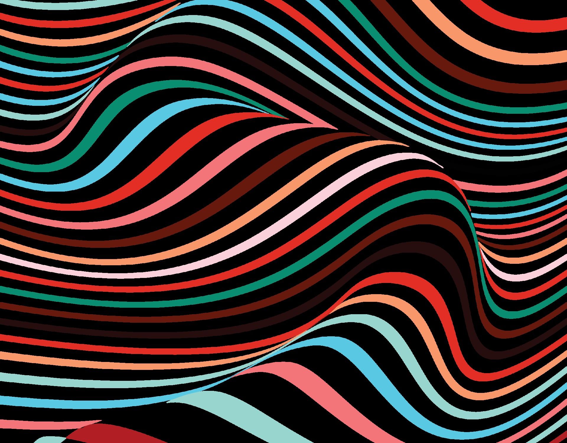 Wellenlinien, Optische Täuschung, Schwarzer Hintergrund, Abstrakt, Kräftige Farben, Full HD Wallpaper