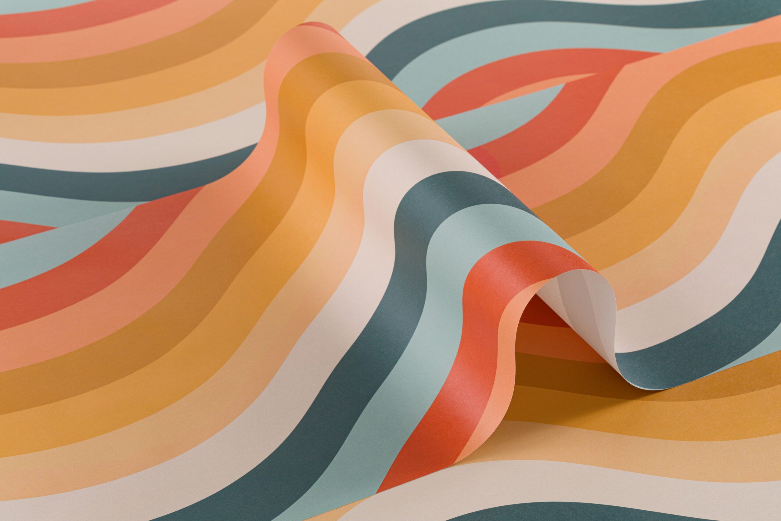 Streifenstoff, Faltenwurf, Retro, Erdtöne, 3D-Kunst, 2K, Hintergrund für den Desktop
