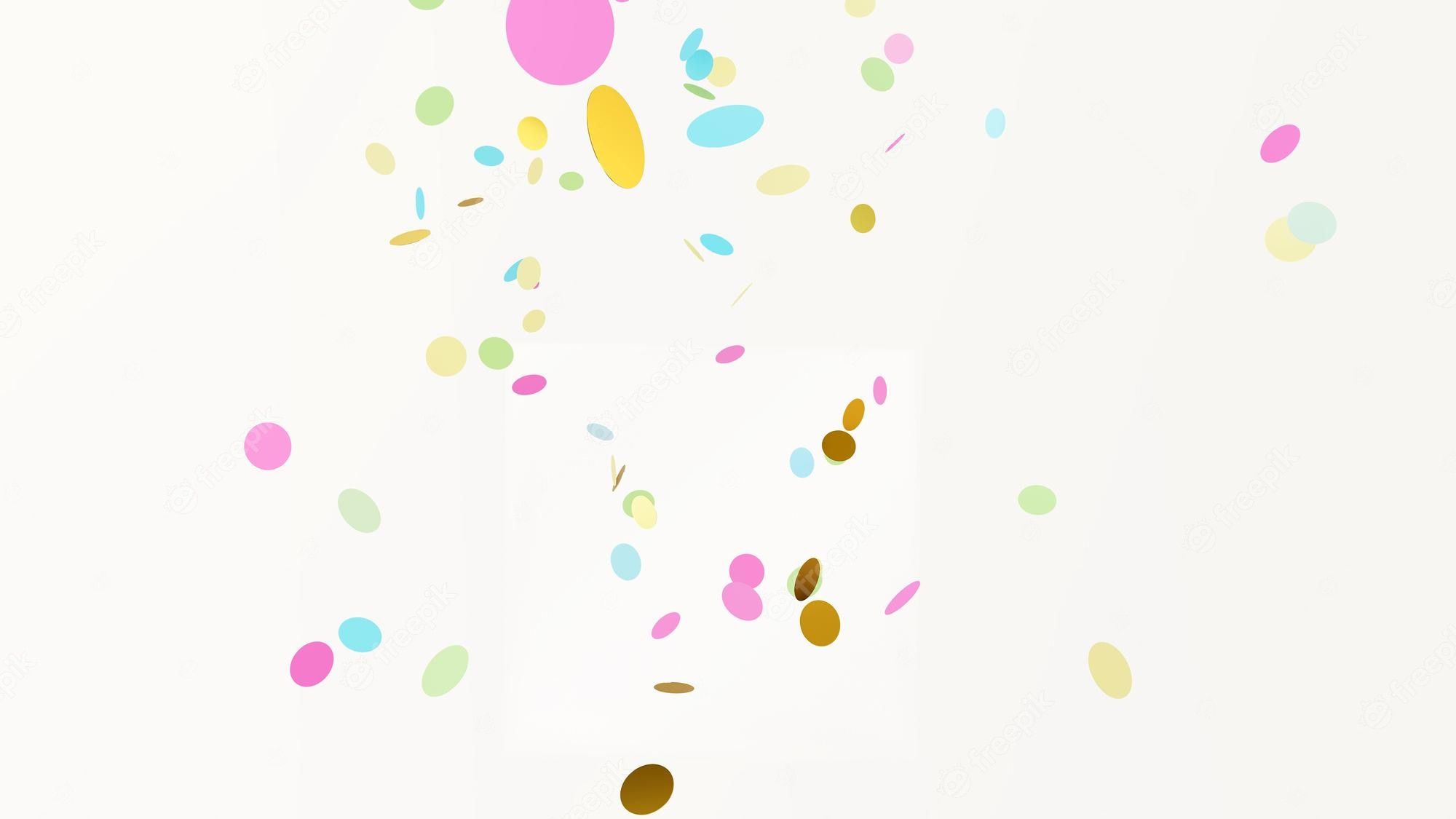Fallendes Konfetti, Pastellfarben, Weißer Hintergrund, Unschärfe, Gold, Full HD Wallpaper