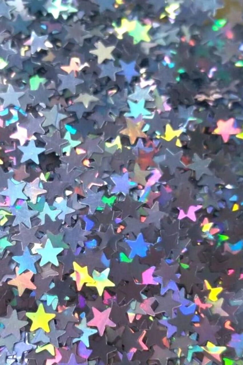 Sternkonfetti, Holografisch, Silber, Schimmernd, Nahaufnahme, HD, Handy-Hintergrund