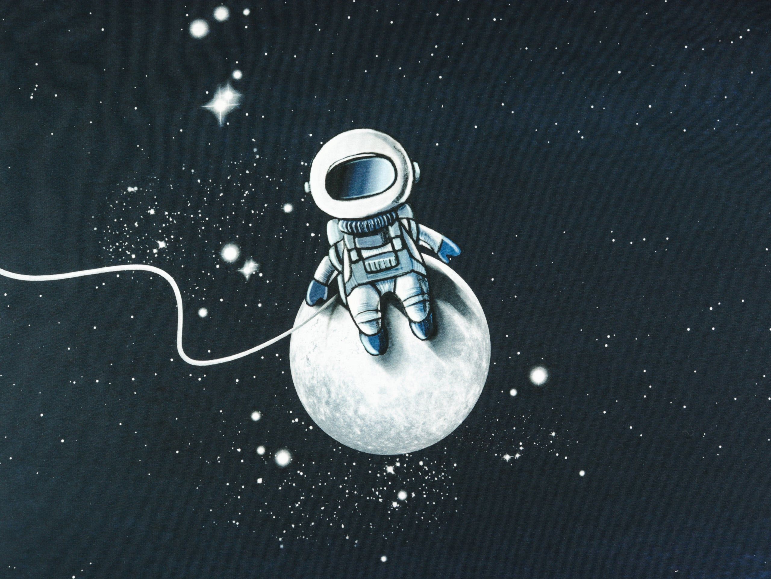 Astronaut, Mond, Weltraum, Sterne, Illustration, 2K, iPad-Hintergrundbild