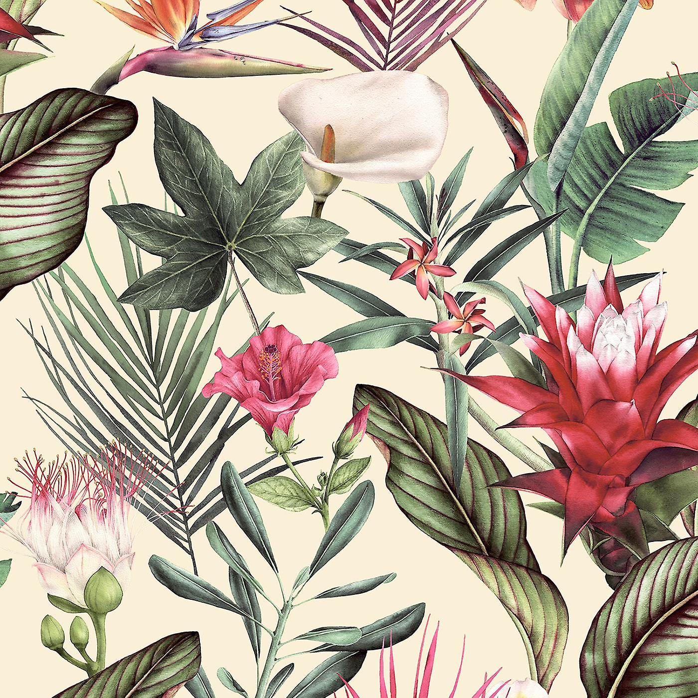 Tropische Pflanzen, Strelitzie, Palmblätter, Blumen, Cremefarbener Hintergrund, HD Wallpaper