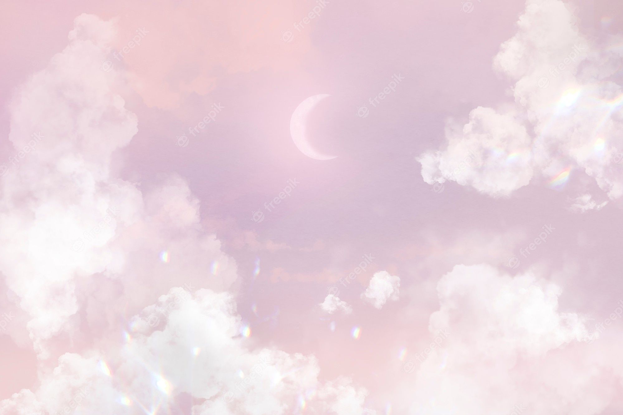 Rosa Wolken, Mondsichel, Pastellhimmel, Verträumt, Full HD, Desktop-Hintergrund für Windows
