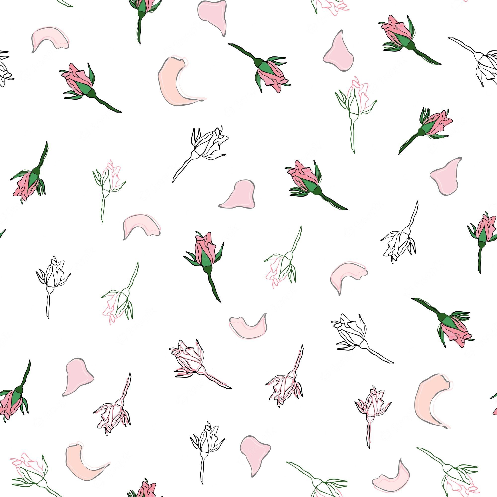 Blumen, Rosen, Muster, Weißer Hintergrund, Illustration, Full HD Wallpaper