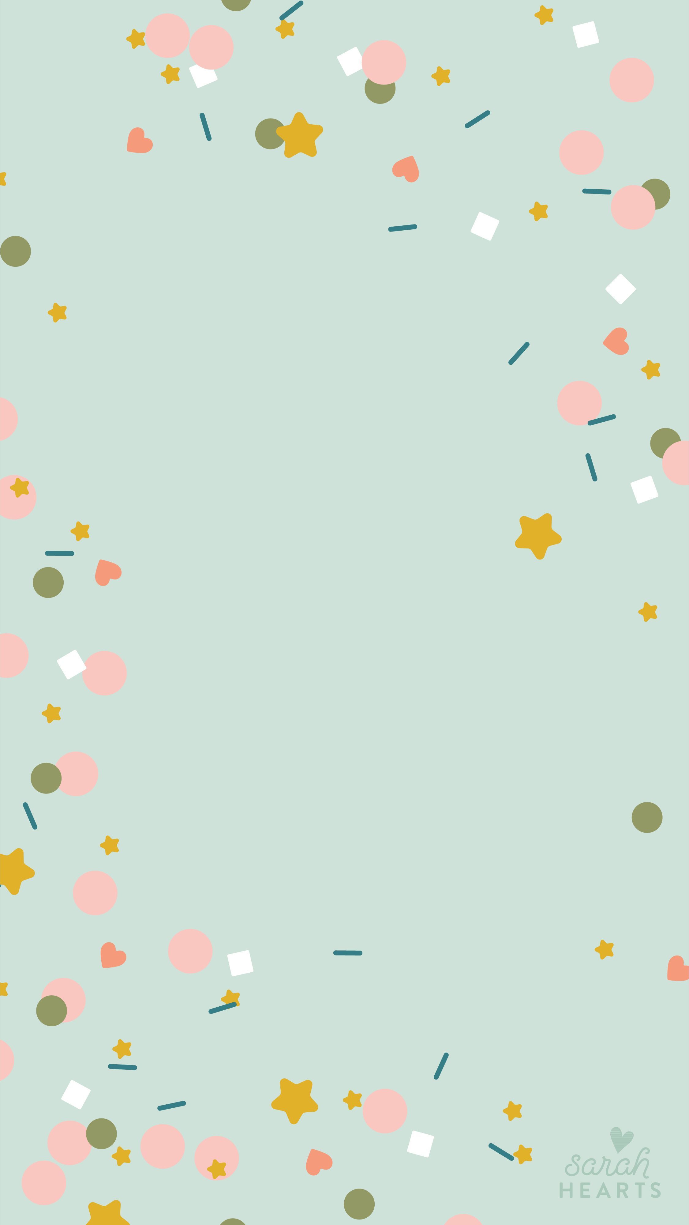 Konfetti, Mintgrüner Hintergrund, Rahmen, Pastellfarben, Minimalismus, Sperrbildschirm fürs iPhone