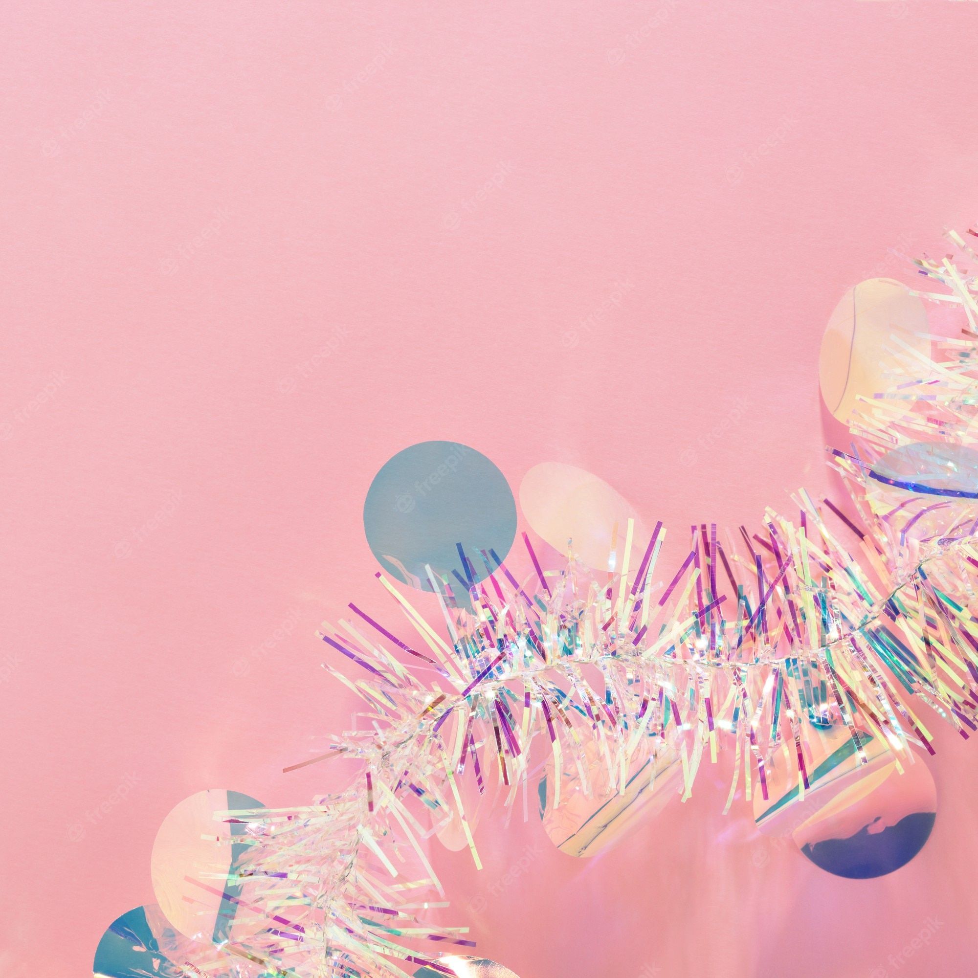 Lametta, Holografisch, Rosa Hintergrund, Pastellfarben, Konfetti, Full HD Wallpaper