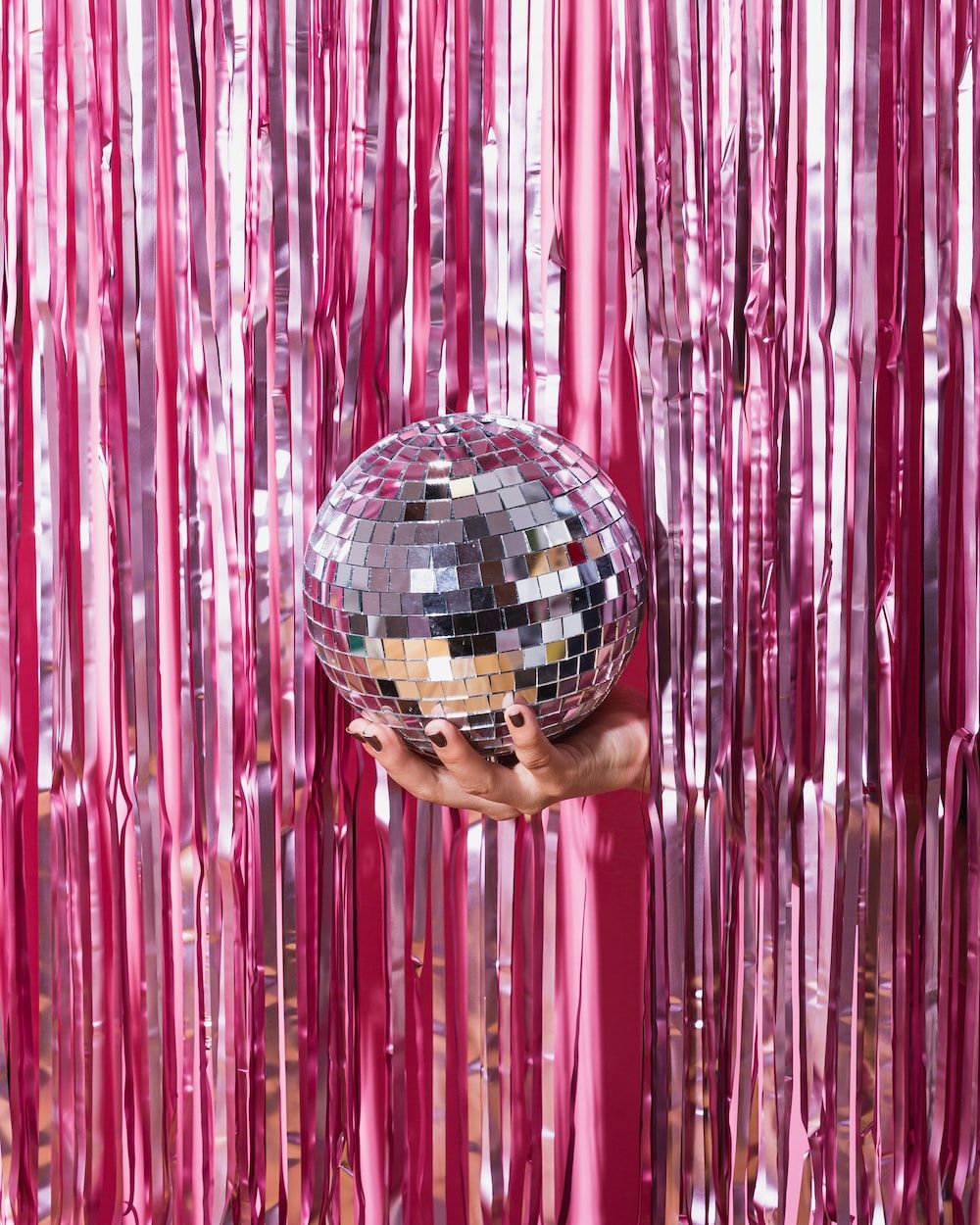 Discokugel, Lamettavorhang, Pink, Party, Glitzer, HD, Hintergrundbild fürs Tablet