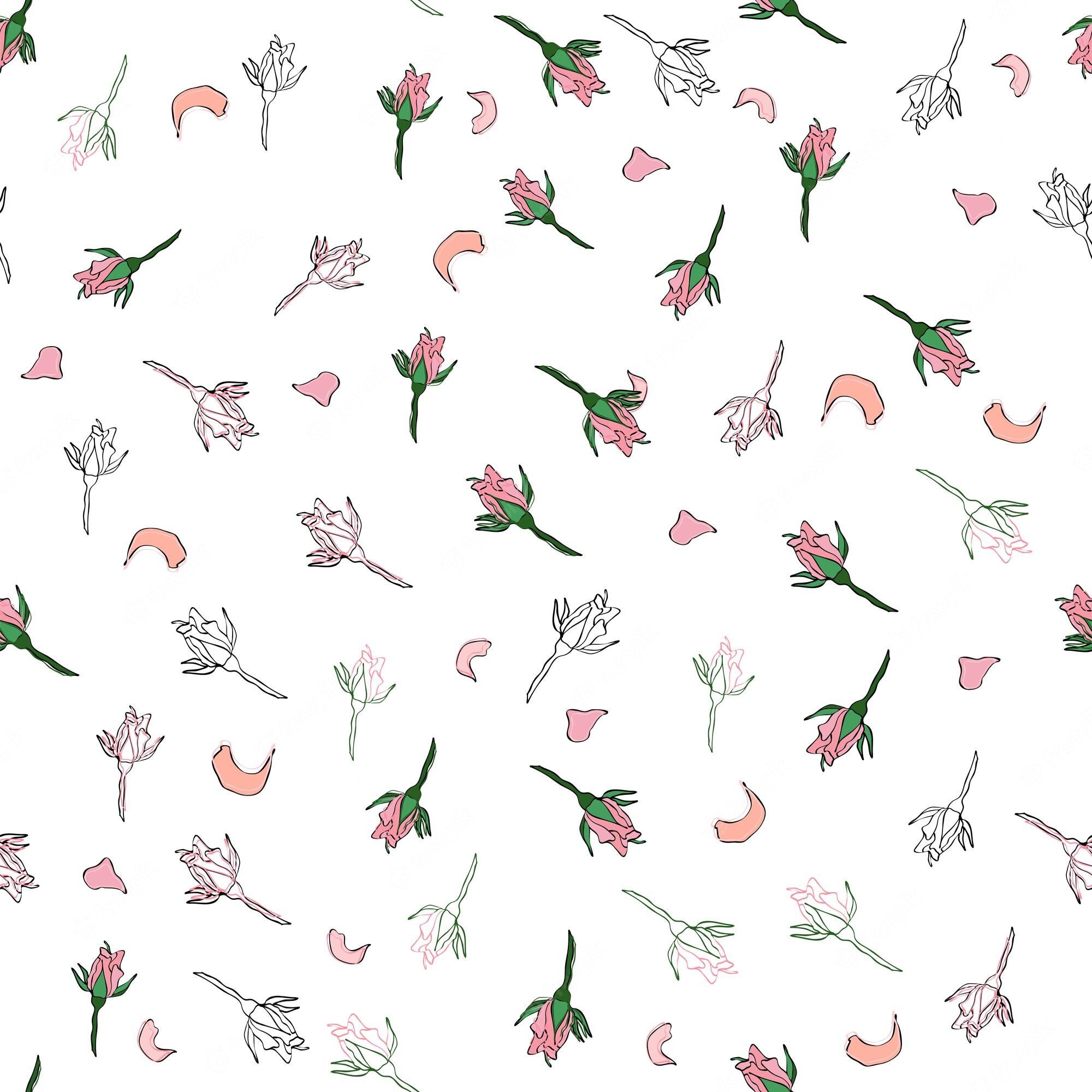 Blumen, Rosen, Muster, Weißer Hintergrund, Illustration, Full HD Wallpaper