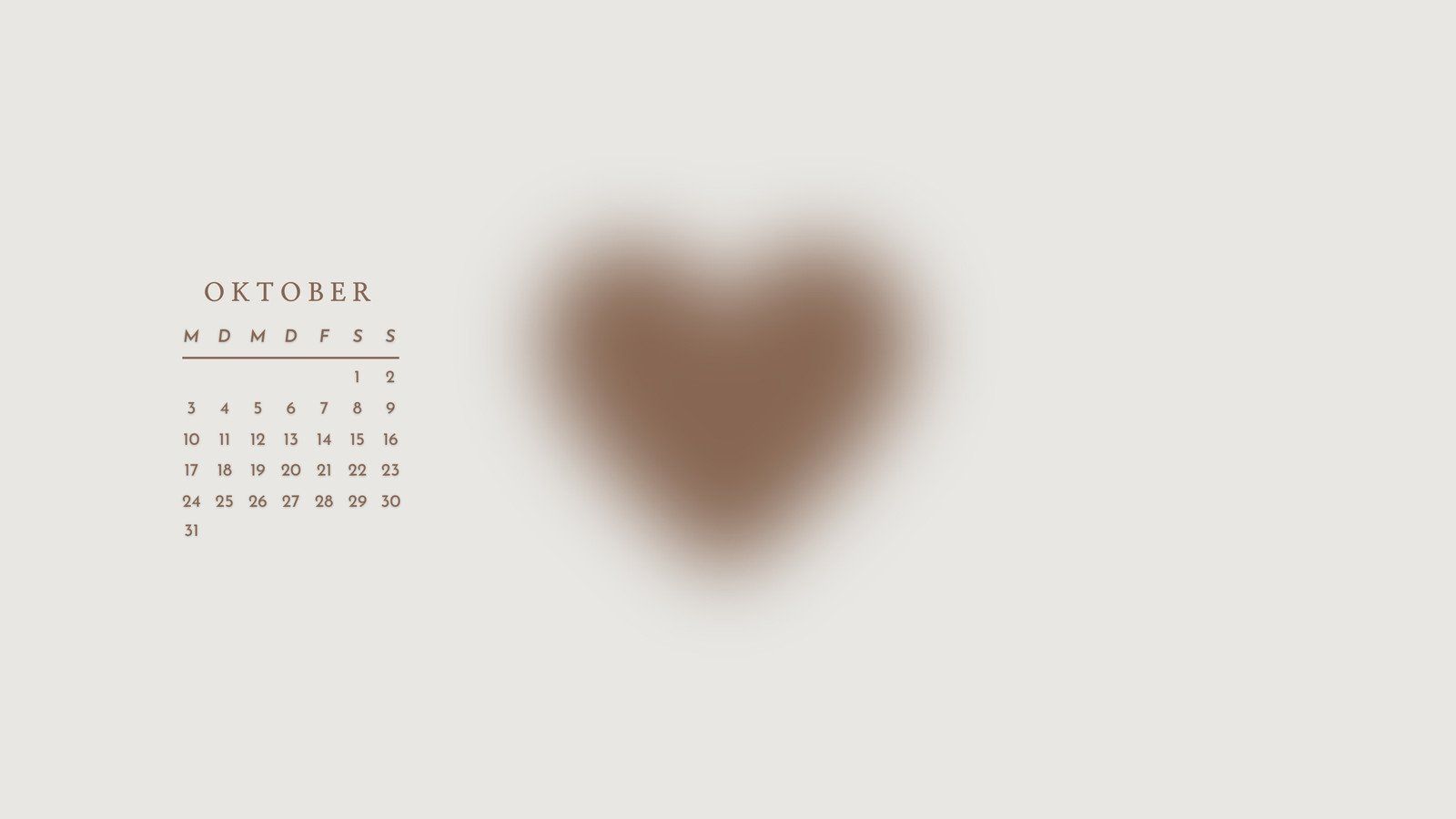 Kalender, Oktober, Herz, Beige, Minimalistisch, HD, Desktop-Hintergrund für Windows
