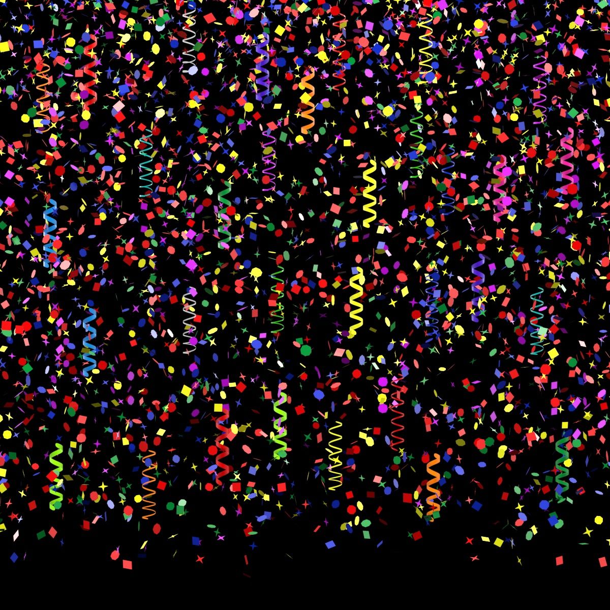 Bunte Luftschlangen, Konfettiregen, Schwarzer Hintergrund, Neonfarben, Party, Wallpaper
