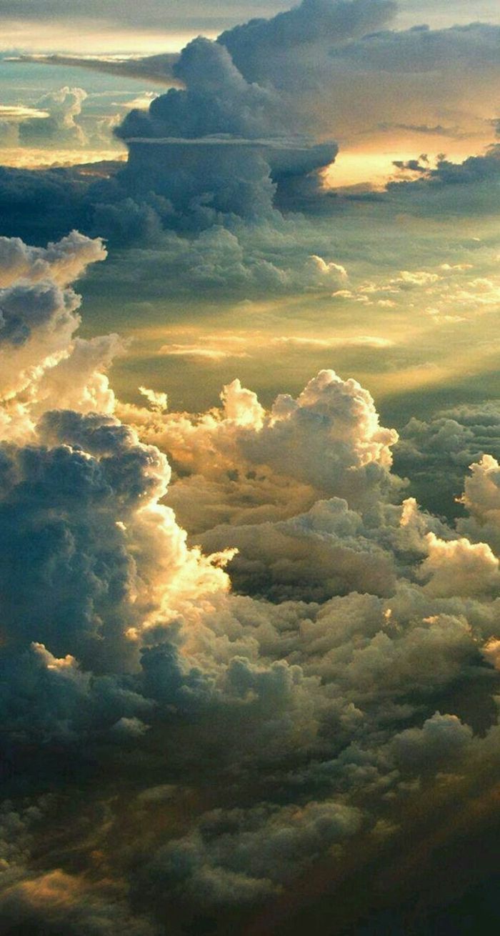 Wolkenmeer, Sonnenlicht, Himmel, Dramatisch, Gold, Hochformat, Hintergrundbild fürs Smartphone