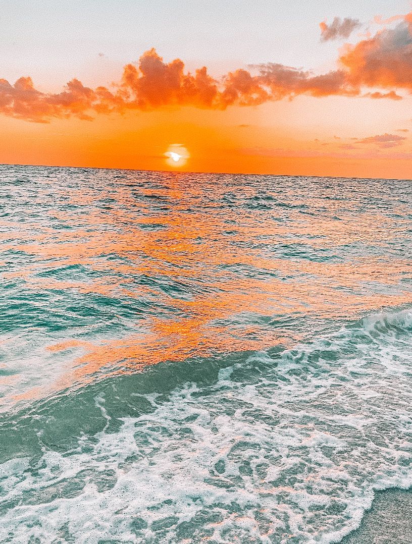 Sonnenuntergang, Orange Himmel, Meer, Wellen, Türkis, HD, iPad-Hintergrundbild
