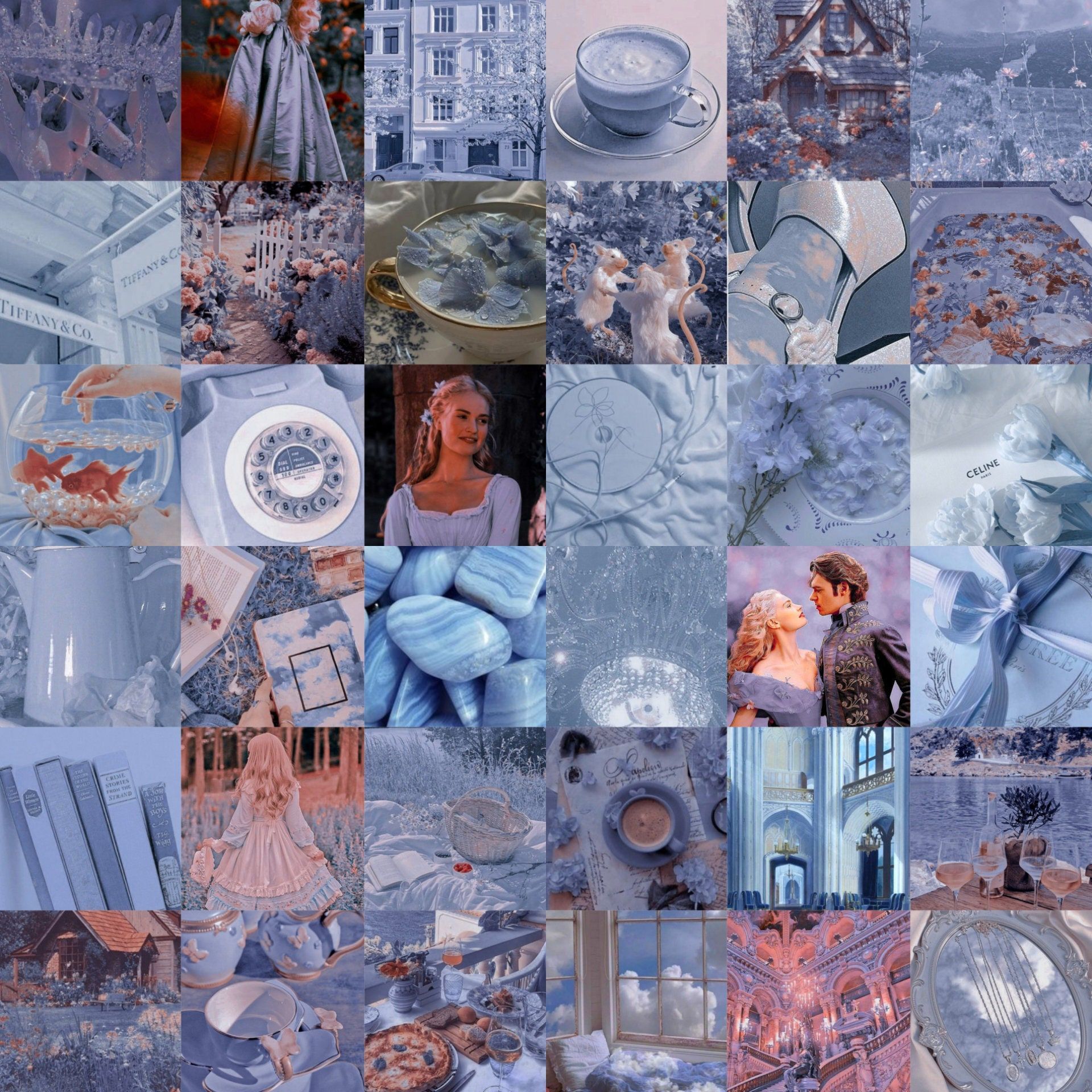 Collage, Blau, Pastell, Ästhetik, Kühle Töne, Hintergrundbild für iPad und Tablet