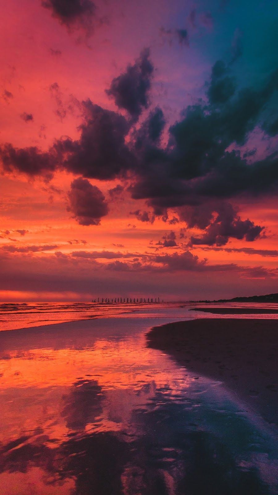 Wolken, Spiegelung, Wasser, Pink, Dramatischer Himmel, Hochformat, Hintergrundbild fürs Smartphone