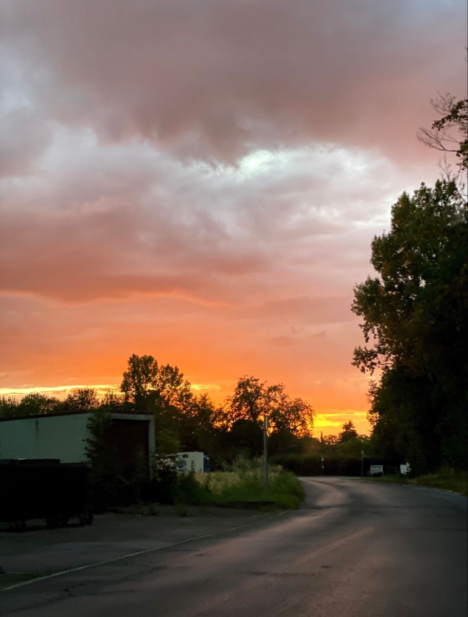 Straße, Bäume, Wolken, Orange, Landschaft, HD, Hintergrundbild fürs Tablet