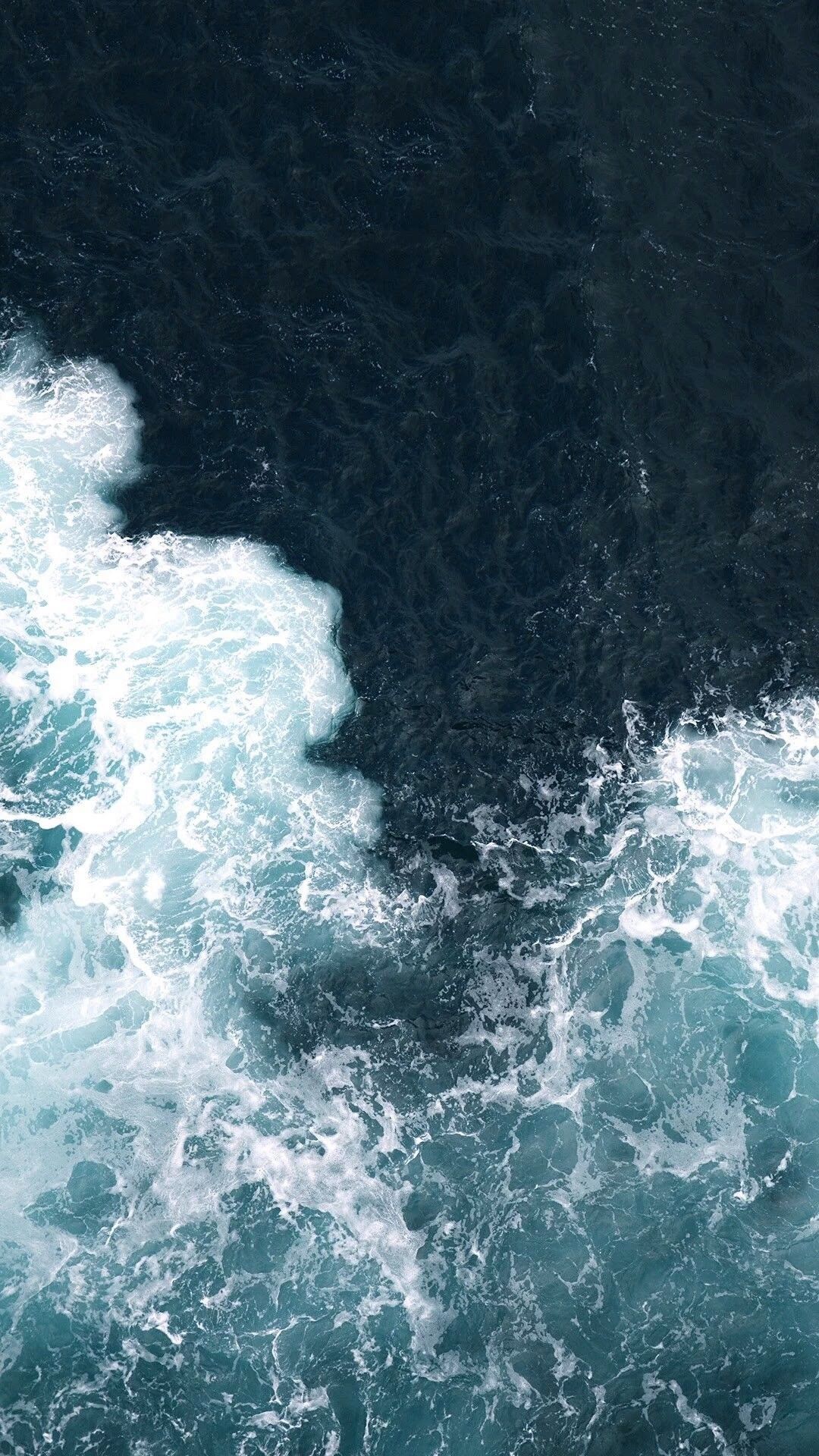 Gischt, Wellen, Luftaufnahme, Dunkel, Türkis, Full HD, Sperrbildschirm fürs iPhone