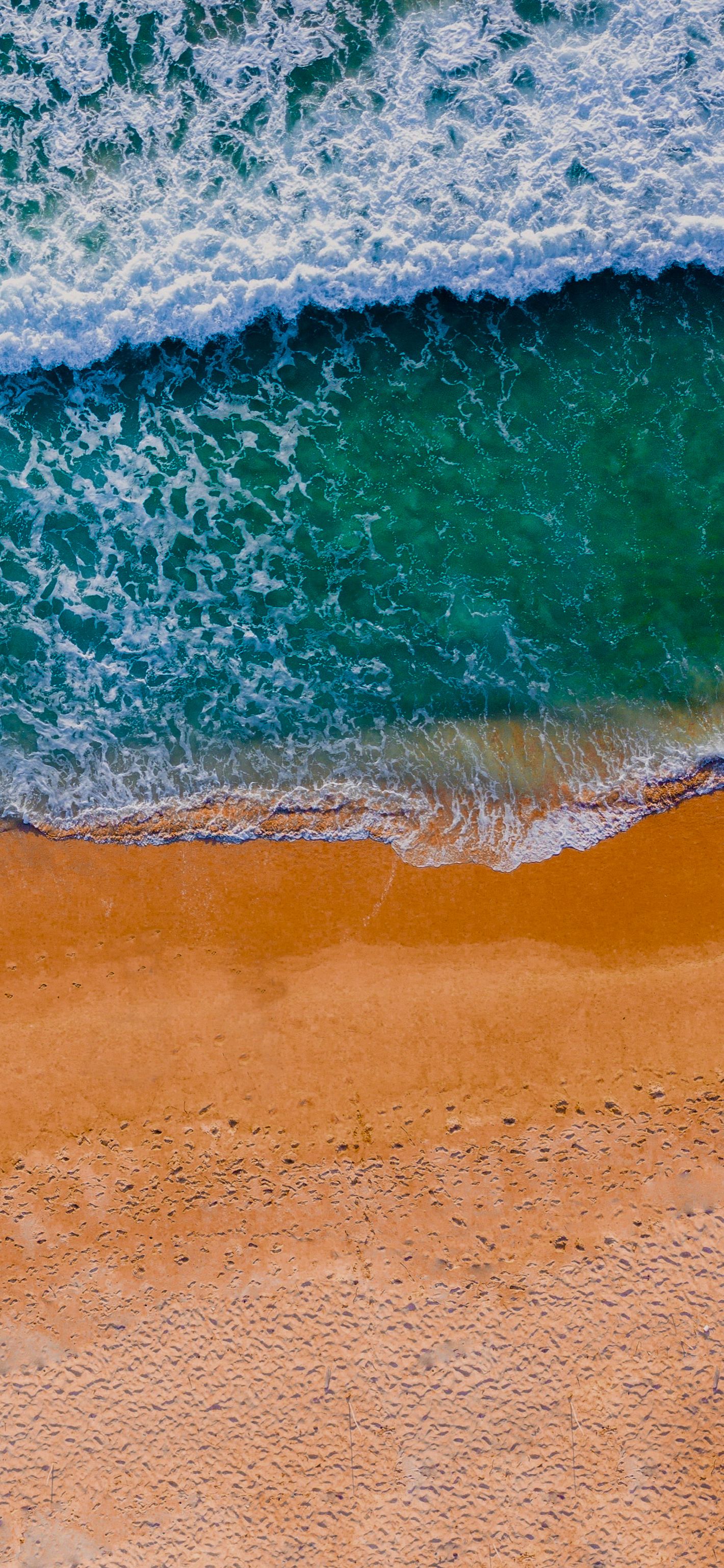 Luftaufnahme, Wellen, Türkis, Sand, Brandung, Full HD, Hintergrundbild fürs Handy